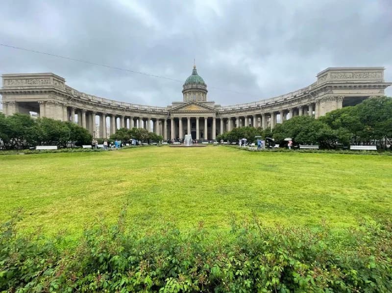 Green lawn in front of Kazan Cathedral