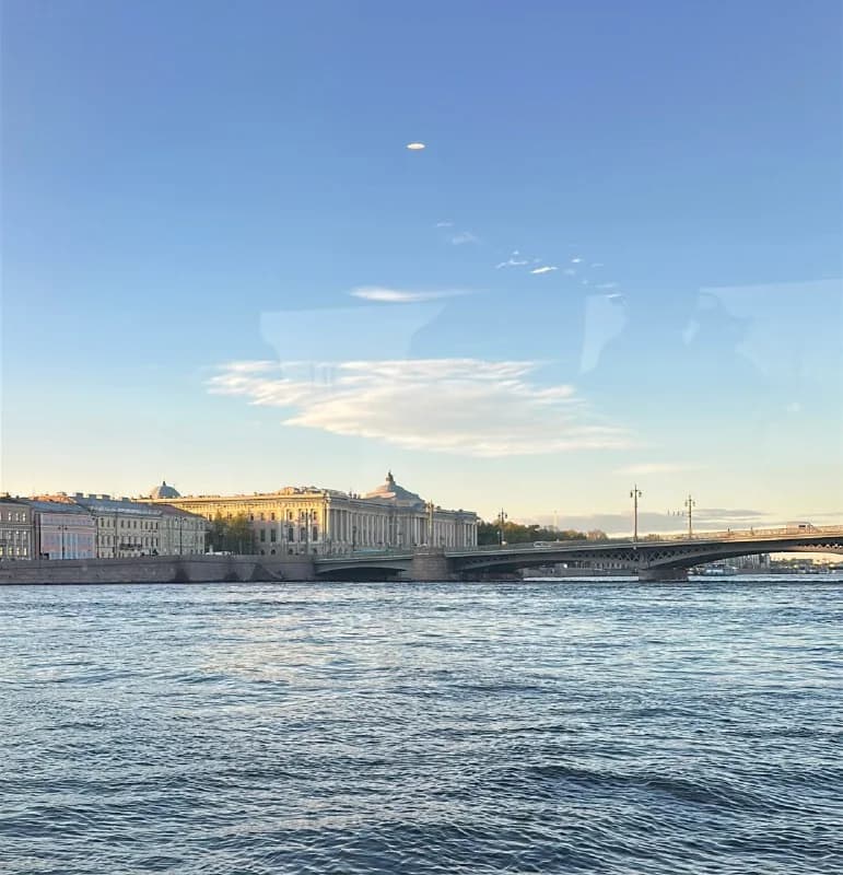 Neva River and Palace Bridge in soft evening light