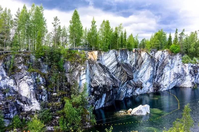 Pale marble cliffs above the water at Ruskeala