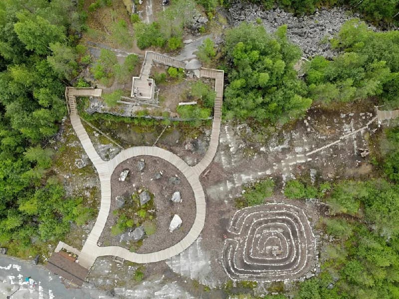 Curving paths and amphitheatre viewed from above